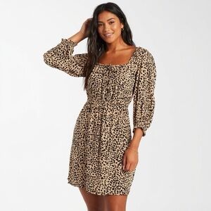 Billabong Square Neck Leopard Print Riviera Mini Dress - Beige/Black